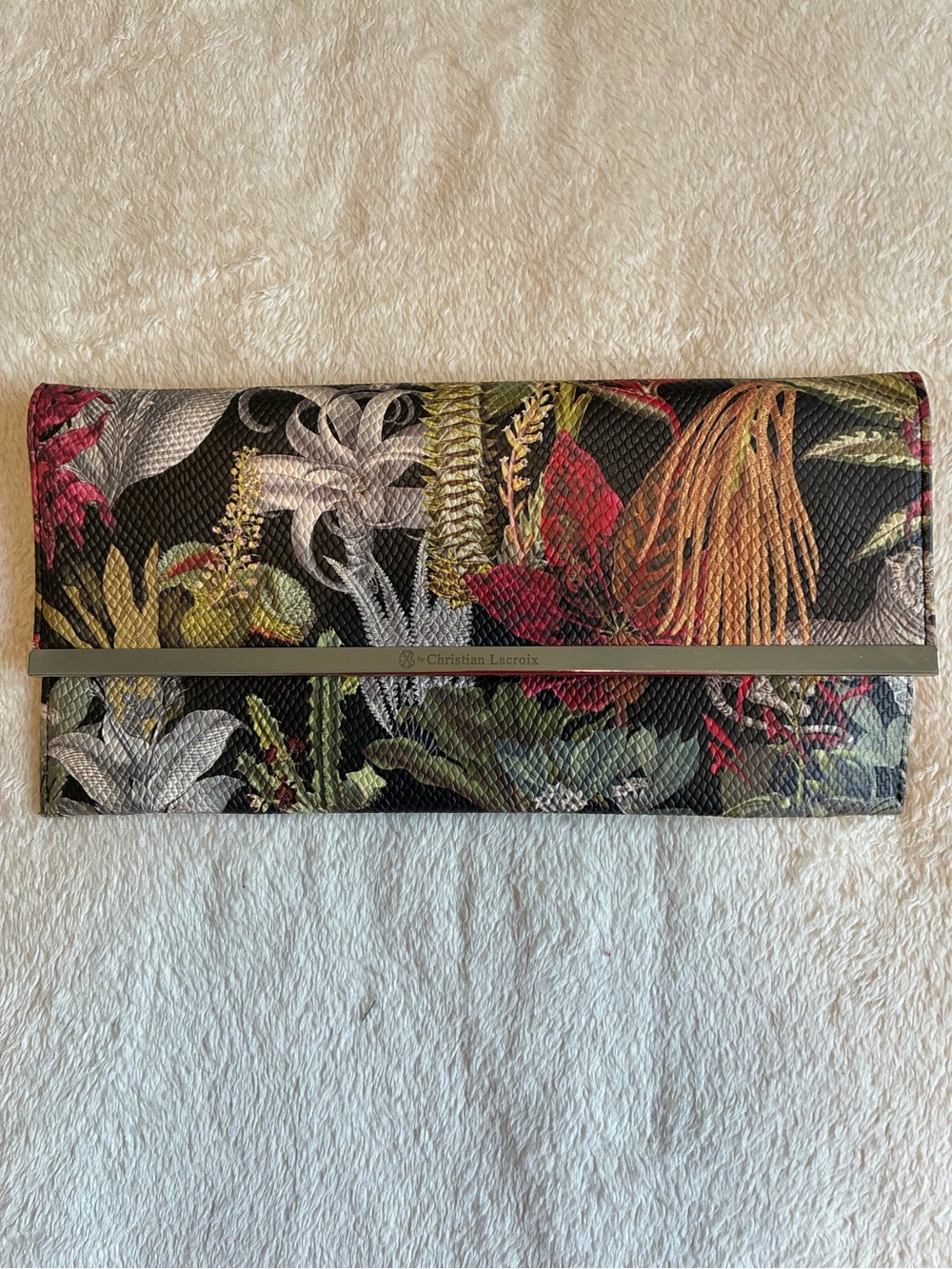 Christian Lacroix Floral Fold-Over Key & Card Holder in Black, Red, Green, Cream